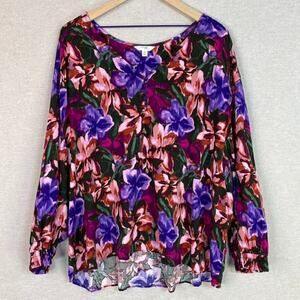 Terra Sky Womens Dark Floral Top Size 0X Balloon Sleeve Bloomcore Fairy Jewel